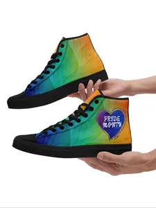 Women's Rainbow Heart Print Lace Up Front Sneakers, Casual Comfortable Sports Shoes for Daily Wear, Perfect for Festivals, Music Events, Pride Parade