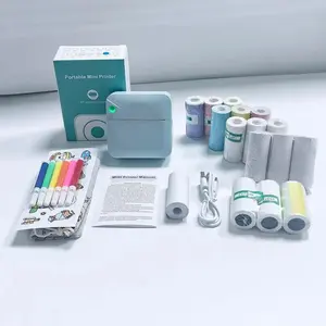 Portable Mini Printer Set, USB Rechargeable Wireless Thermal Printer with Paper, Ideal for Home Office School Portable Photo Printer, Portable Label Printer