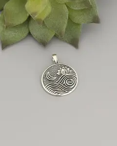 Sterling Silver Lotus and Moon and Wave Pendant – Meaningful Jewelry with Symbols