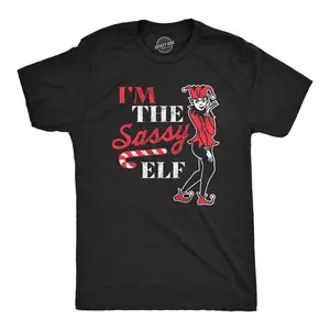 Mens Im The Sassy Elf T Shirt Funny Xmas Santas Elves Joke Tee for Guys Mens Funny T Shirts Cool Vintage Fashion T-Shirt Gift Classic Menswear Christmas Apparel for Men Funny Sarcastic Short Sleeve Novelty Tees Black -