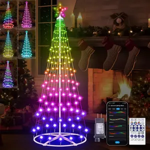 5FT 166LED Smart Christmas Tree Lights, Outdoor Christmas Cone Tree Lights with App Control, Color Changing DIY Music Sync & Timer Prelit Christmas Tree for Yard Front Porch Party Christmas Decoration