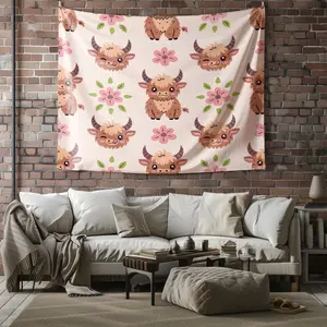 Cute Highland Cow Pattern Tapestry, Stylish Room Flag, Unique Wall Art For Living Room And Bedroom, Soft And Durable For Kids And Adults Daily Holiday Birthday Gift Bedroom Decor