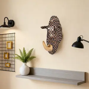 Rhinoceros head wall abstract Mosaic decoration, wall resin animal head sculpture, ideal choice for home interior entrance background, KTV and fireplace atmosphere decoration, and home decoration, Wall Mounted Decoration