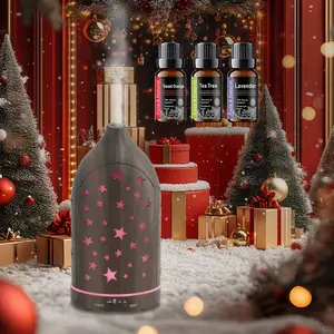 Star Hollow Diffuser 7 Color LED Lights Ultra-Quiet Mist Child-Safe Design for Bedroom Yoga or Workspace Aromatherapy Humidifier with 3 Essential Oils