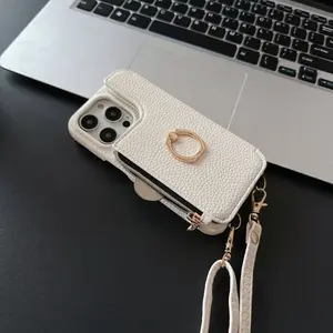 Purse Phone Case, Crossbody Lanyard Wallet Case with Card Slot, Shoulder Strap Wristband for iPhone 11/12/13/14/15/16 Pro Max
