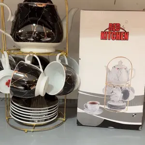 A cup of tea with a Korean-style saucer, six pieces in glass containers, available in black and white.