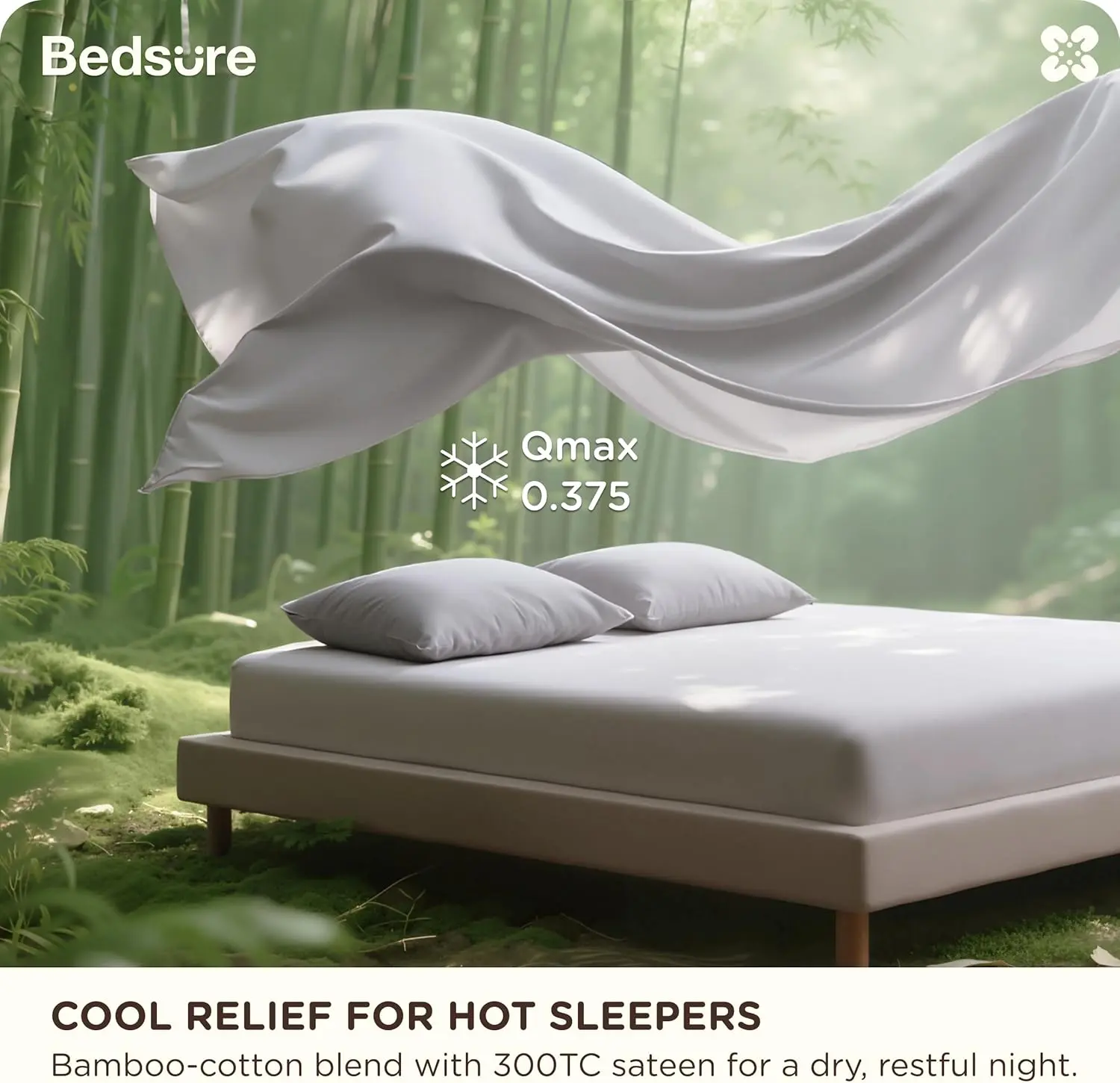 Bedsure Cooling Sheets, Rayon Derived from Bamboo & Cotton Blend, GentleSoft, Breathable, Deep Pocket Up to 18 Inches, Hotel Luxury Bedding for Hot Sleepers