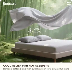 Bedsure Cooling Sheets, Rayon Derived from Bamboo & Cotton Blend, GentleSoft, Breathable,  Deep Pocket Up to 18 Inches, Hotel Luxury Bedding for Hot Sleepers
