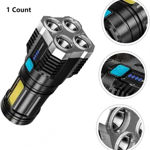 USB Rechargeable LED Flashlight, Adjustable 4 Lighting Modes, Portable Outdoor Waterproof Torch, Night Work Light, Emergency Equipment