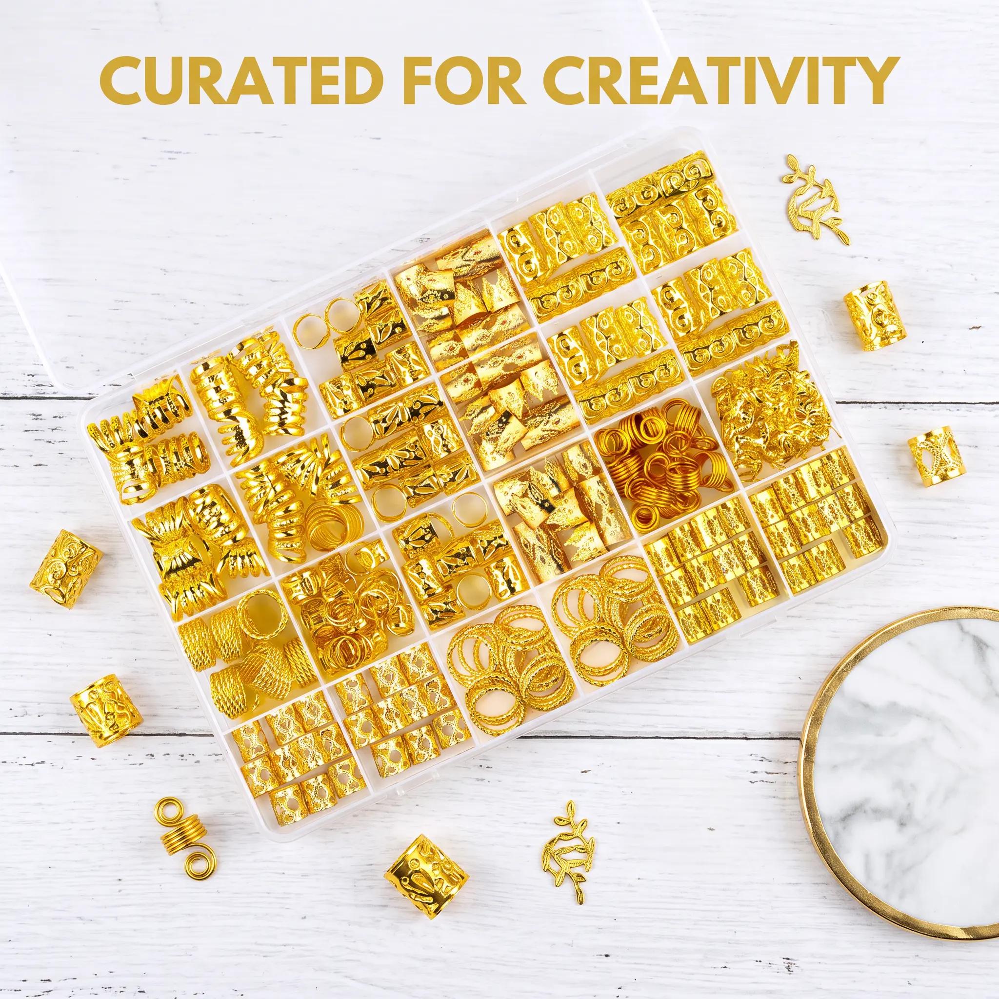 Women's 280PCS Gold Hair Jewelry Accessory Set - Durable Metal Pieces, Gentle Flexible Cuffs, Multi-Style Braided Link Clips & Beads, Adjustable Bling for Braids/Dreadlocks, Daily Use, Bracelet, Boho Party Gift