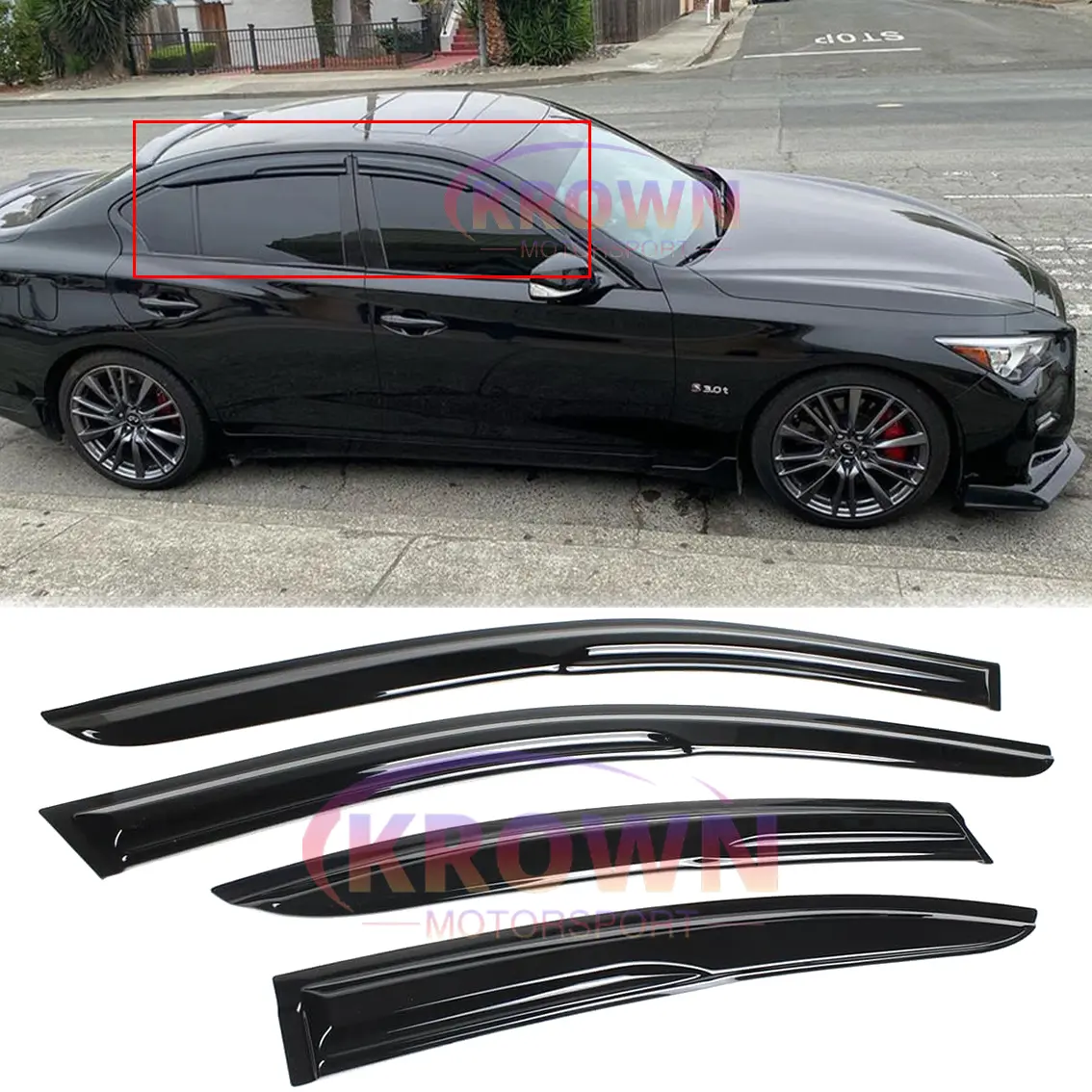 FOR 2014-2026 INFINITI Q50 JDM 3D MUGEN STYLE WINDOW VISOR RAIN GUARD DEFLECTOR