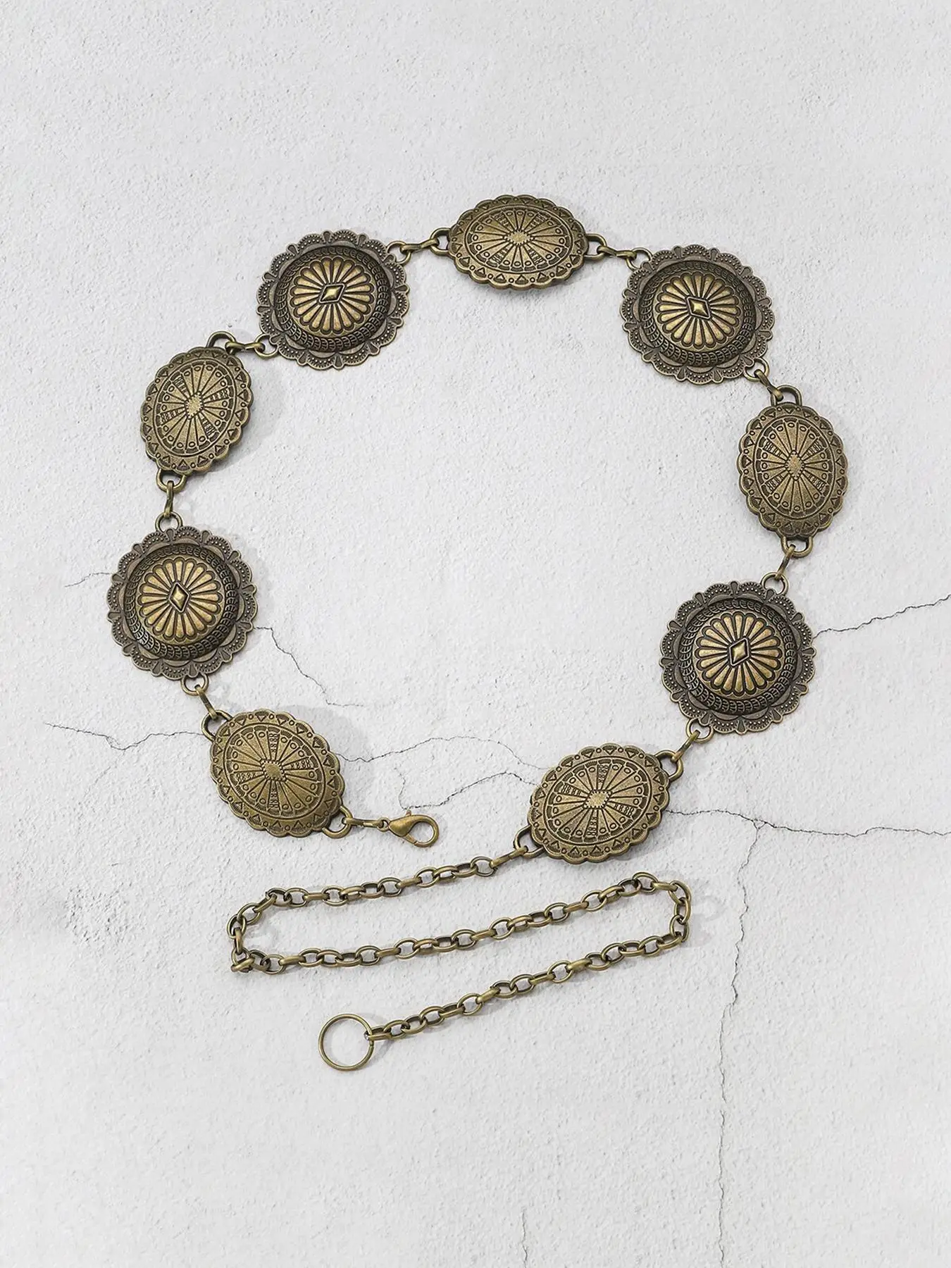 Vintage Round Shaped Embossed Decorated Chain Belts for Women, Trendy Exquisite Statement Belts, 2025 Fall Trendy Boho Style Fashion All-match Cool Fe