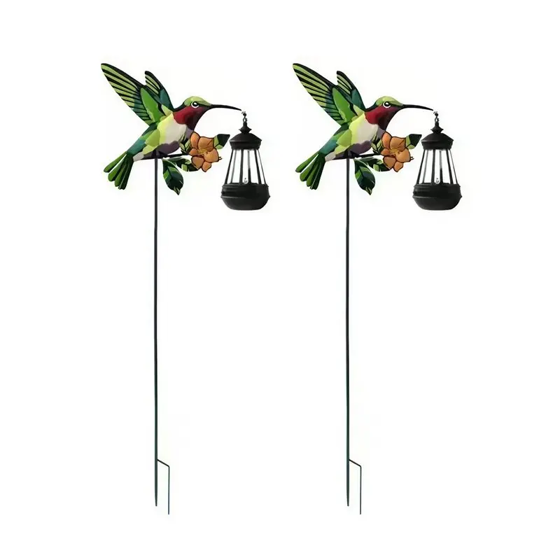 2-Pack Color-Changing Solar Hummingbird Lanterns, Outdoor Garden Decorative Lights for Home Improvement