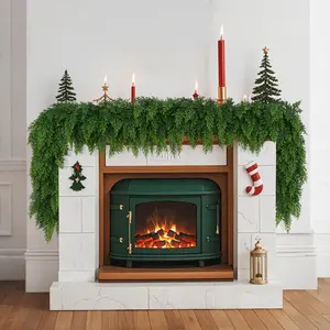 2 Pcs 6 FT Artificial Cedar Garlands, Real Touch Winter Cedar Cypress Garland, Gradient Green Artificial Greenery Pine Garland for Table, Mantle, Wall, Indoor, Outdoor Christmas Decorations (2, 6 FT)