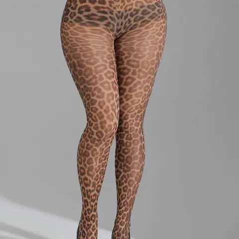 Fashion Ladies Womenswear High Elastic Fitted High Rise Stretchy Leopard Print Tights, Soft Tight Fit, Stylish Sexy Skinny Leggings for Street Style, Perfect for Shopping and Outings