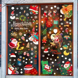 Reusable Christmas Window Stickers Set, 9 Pieces, Reusable Holiday Decorations, Snowflakes, Trees, Deer, Gingerbread Man Designs