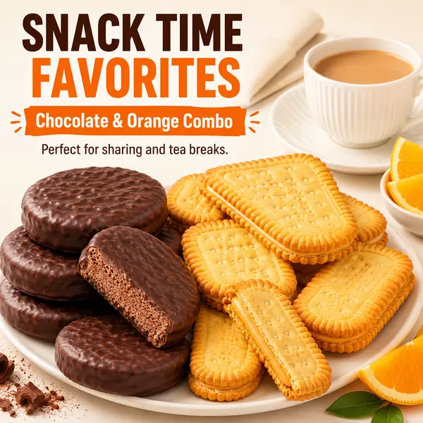 Cream-Filled Chocolate & Orange Crème Sandwich Cookies Duo Combo Variety Pack - 2 Flavors Crunchy Bite Biscuits, Individually Wrapped Bulk Set for Lunch Box, On-the-Go, Ambient Temp, Individual Wrap