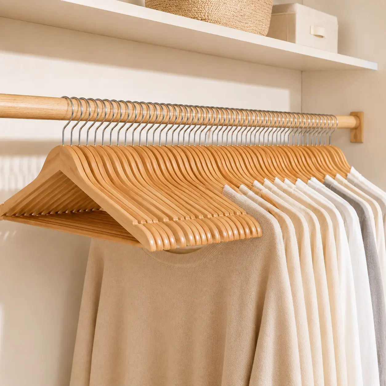 Raybee 17.32" Soild Wooden Coat Hangers,10~30 Pack Clothes Hangers ,Natural Wood Suit Hangers with Non Slip Pant Bar & 360 Degree Rotatable Hook ,Clothes Hangers for Shirts, Jackets, Dress, Pant, Perfect for your closet.