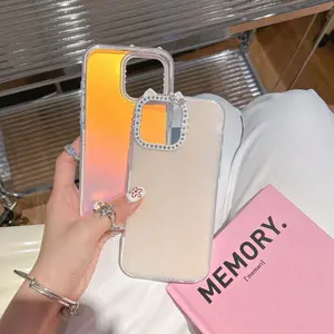 High-end Jelly Solid Color Cat Ear Rhinestone Rounded Edge Phone Case For iPhone 17 16 15 14 13 12 Pro Max Plus Air