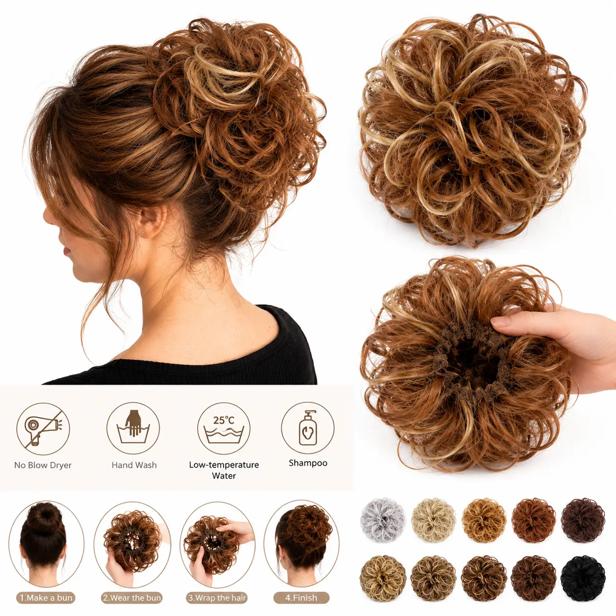 Messy Bun Hair Extension for Women, Synthetic Curly Hair Bun Scrunchie, Voluminous Updo Hair Piece with Elastic Band, Heat Resistant Hair Accessory