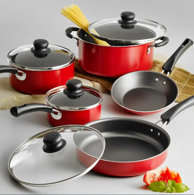 9-Piece Nonstick Cookware Set – Stylish Red Kitchen Essentials for Everyday Cooking
