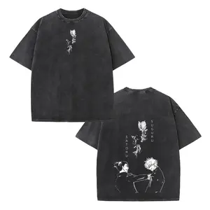 Vintage Jujutsu Kaisen Gojo & Geto Graphic Tee, Black Acid Wash Oversized Crew Neck T-Shirt, Unisex Anime Lover Gift for Friends & Satosugu Shippers