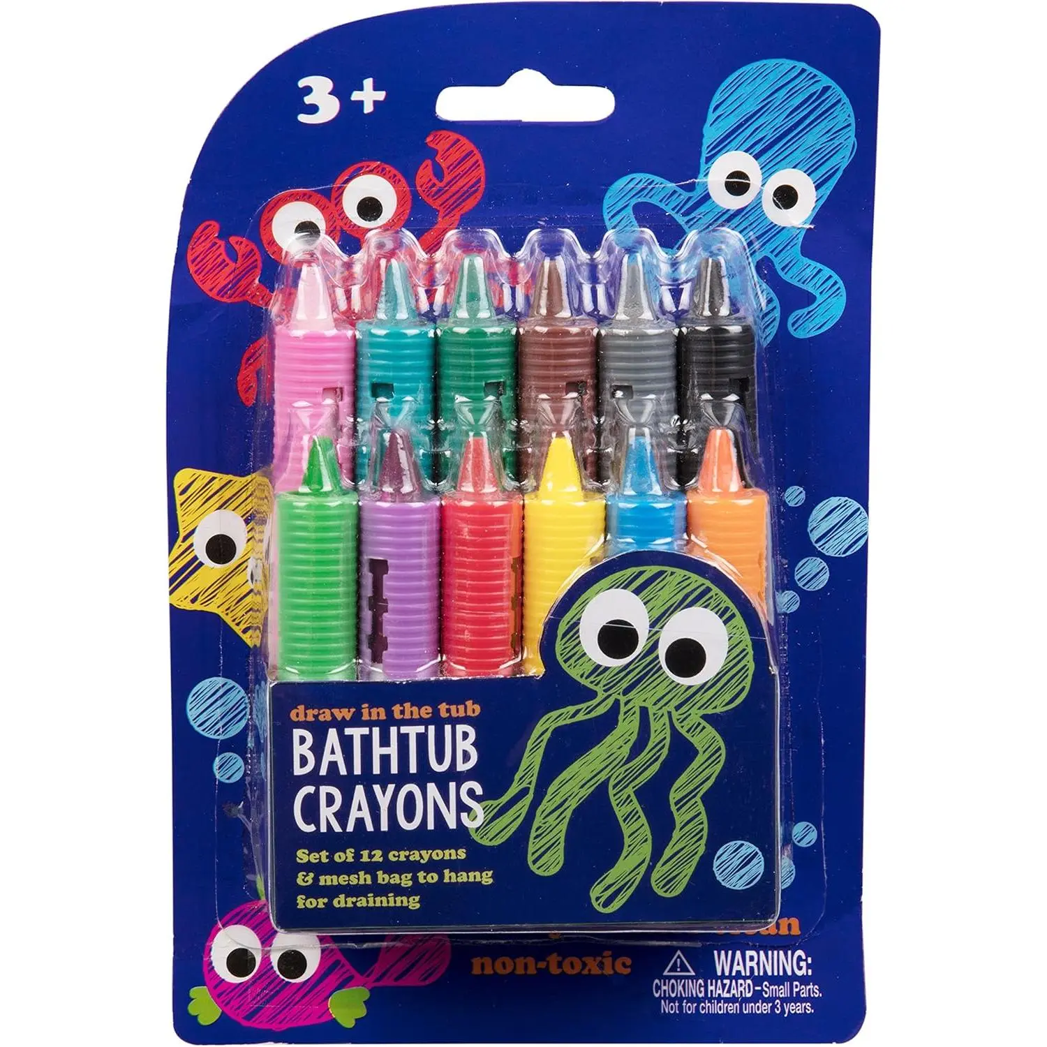 SCS Direct Bath Crayons Super Set of 12 Draw in the Tub Colors w Bathtub Storage Bag- Safe for Children-Art Project Gift for Toddlers & Kids
