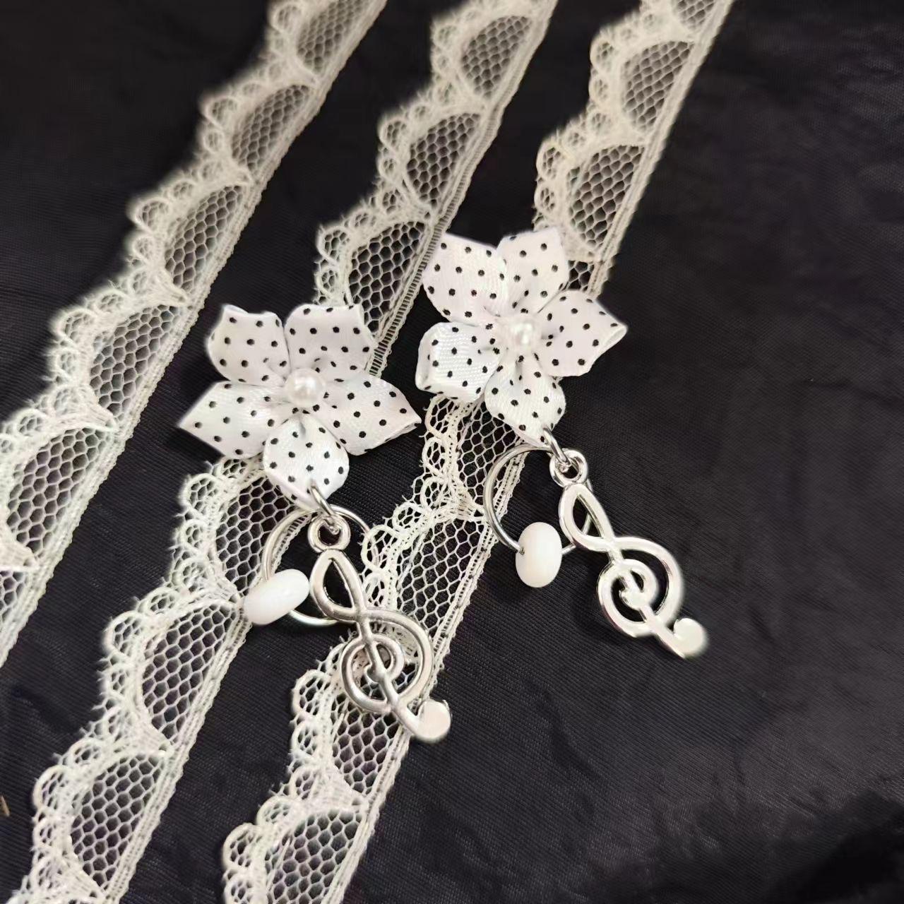 Cute Coquette Vintage Polka Dot Flower Treble Clef Earrings Sweet Aesthetic Daily Jewelry For Girls Perfect For Various Occasions