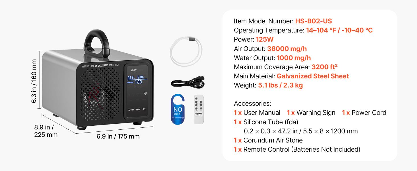 【summerfinds】VEVOR Commercial Ozone Generator (36000mg/h, 1000mg/h Option) - Ozone Ionizer with 15s Delayed Start, Area-Based Timer, LCD Touchscreen, Industrial Odor Removal for Home, Kitchens, Warehouses (Up to 3200 sq.ft) | Father's Day Gift, 1000 Mg/H