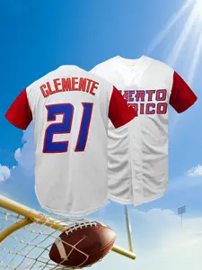 Puerto Rico 21 Men's Baseball Jersey, Loose Fit Breathable Embroidered Sport Shirt, Casual Short Sleeve for Outdoor Sports & Games,All Seasons,Unisex, Jersey Top, Jersey Tee