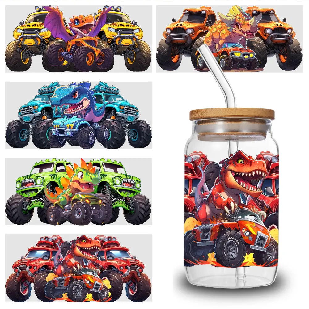 5 Sheets Dinosaur Monster UV DTF Decorative Stickers - UV DTF Transfer, Sparkling Wraps, No Substrate Limitations, Suitable for Mugs, Glass Jars, Coffee Cups, for DIY Crafts, Parties, Decorative Sticker