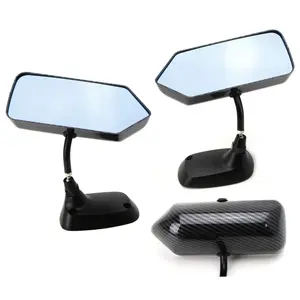 iJDMTOY Pair Universal Race Car Style Side Mirrors w/Blue Glass For Acura Honda Mazda Subaru Toyota Nissan Scion, etc (Brackets Included w/Twill Weave Carbon Fiber Look Finish)