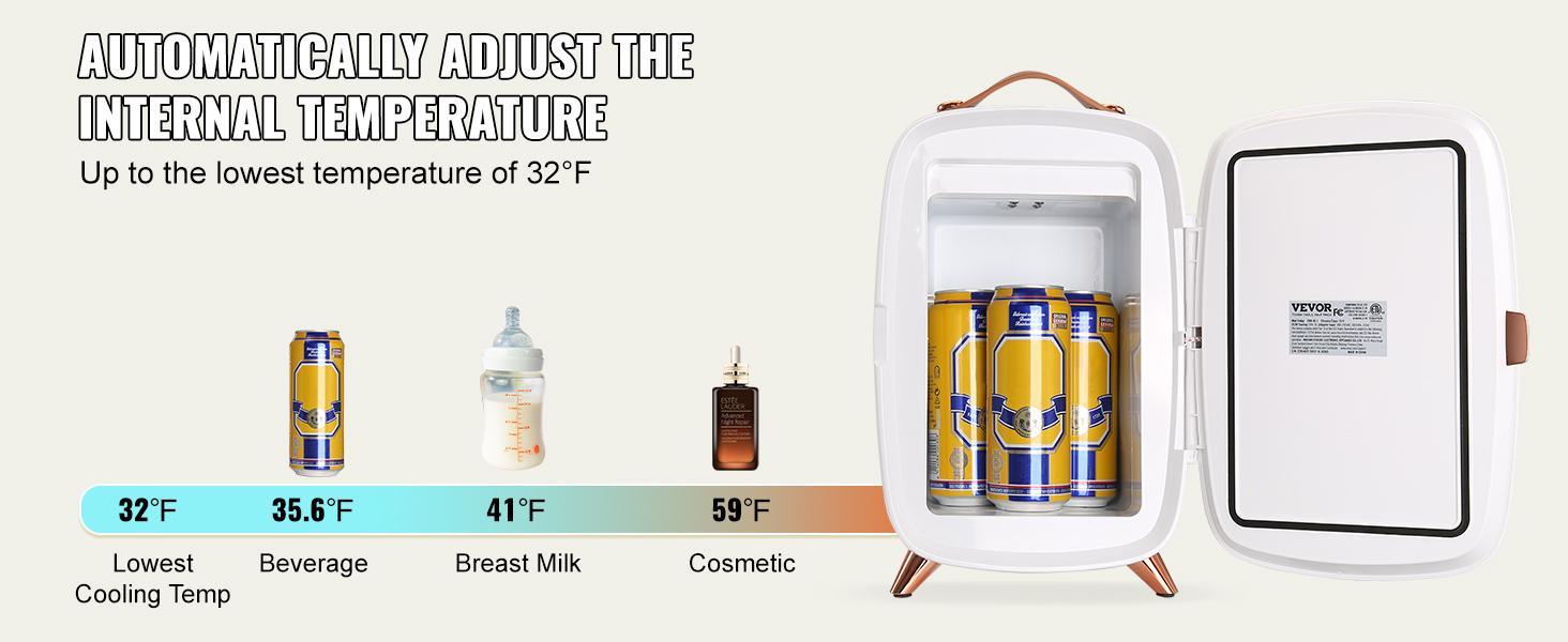 Vevor Mini Fridge for Bedroom, Luxury Skincare Fridges with Mirror and LED Light, AC/DC Cosmetic Fridge for Office Dorm Car, Small Makeup Refrigerator for Beauty Face Mask Beverage Chill