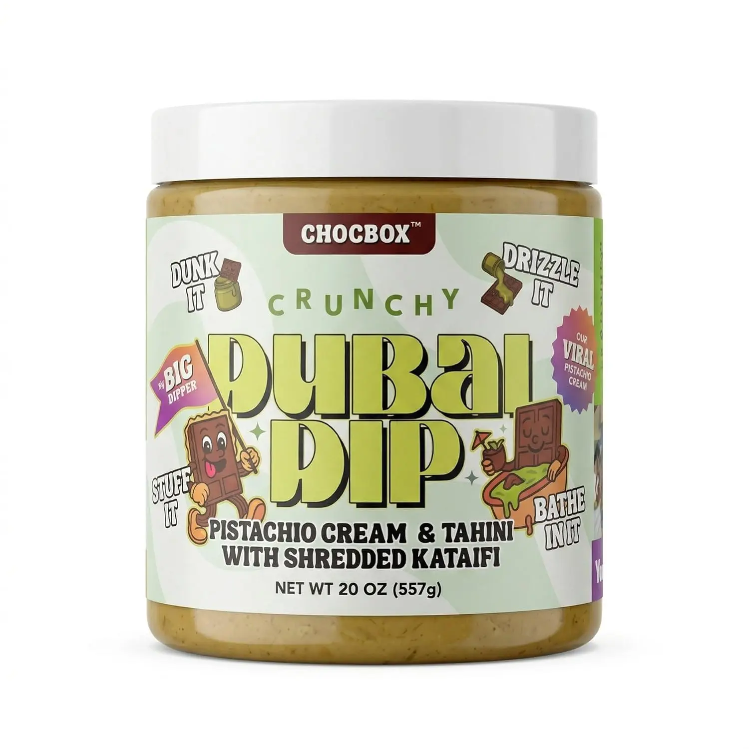 Chocbox Viral Dubai Dip – Dubai Chocolate Filling with Pistachio Cream, Tahini & Crispy Shredded Kataifi – Sweet & Savory Crunchy Pistachio Spread, 20 oz