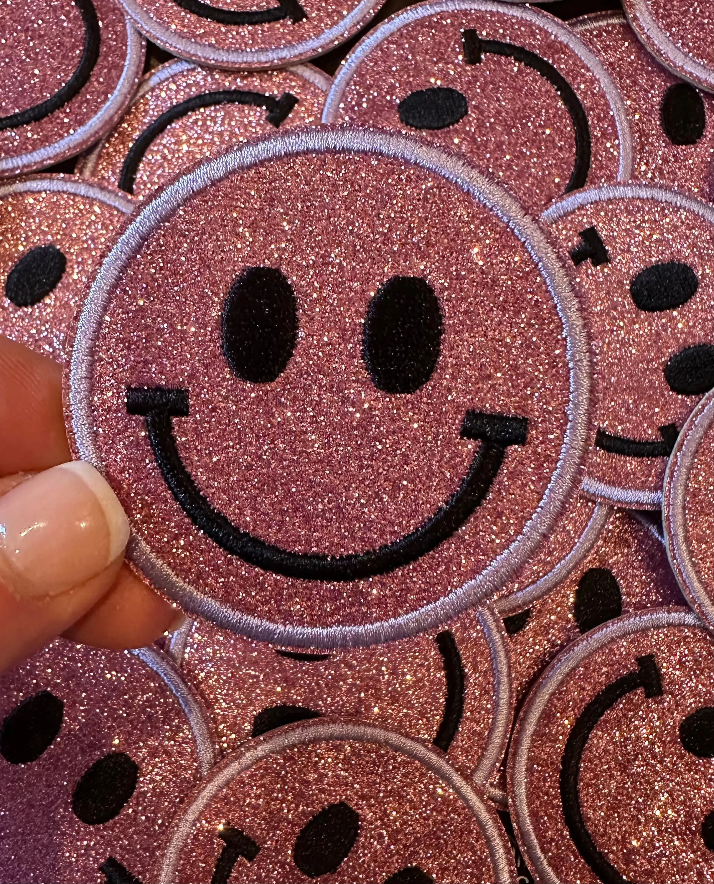 Glitter Smiley Face, smiley face patch, happy face patch, kids patch
