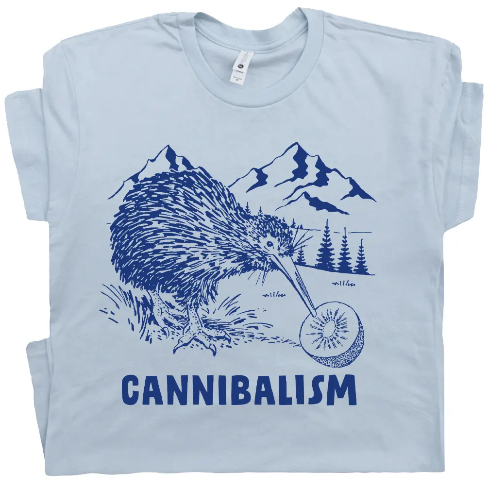 Kiwi Cannibal T Shirt Funny Graphic Shirts for Men and Women Cool Bird Watching T Shirt Cannibalism Shirts Kiwi Fruit Shirt Farm Theme Tee