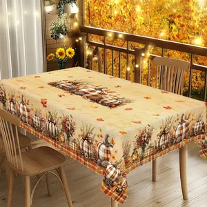 XEXSIN Fall Decor Autumn Thanksgiving Polyester Tablecloth, Pumpkin, Scarecrow, Maple Leaf Pattern Design, Rectangular and Round Autumn Harvest Tablecloth, Thanksgiving Gift, Suitable for Autumn, Indoor/Outdoor, Camping and Picnic, Room Decor for Girls