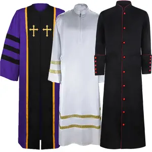 Church Medieval Prayer Robe Gown Retro Priest Monk Missionary Cloak White Black Long Coat Cosplay Costume Halloween Party Suit