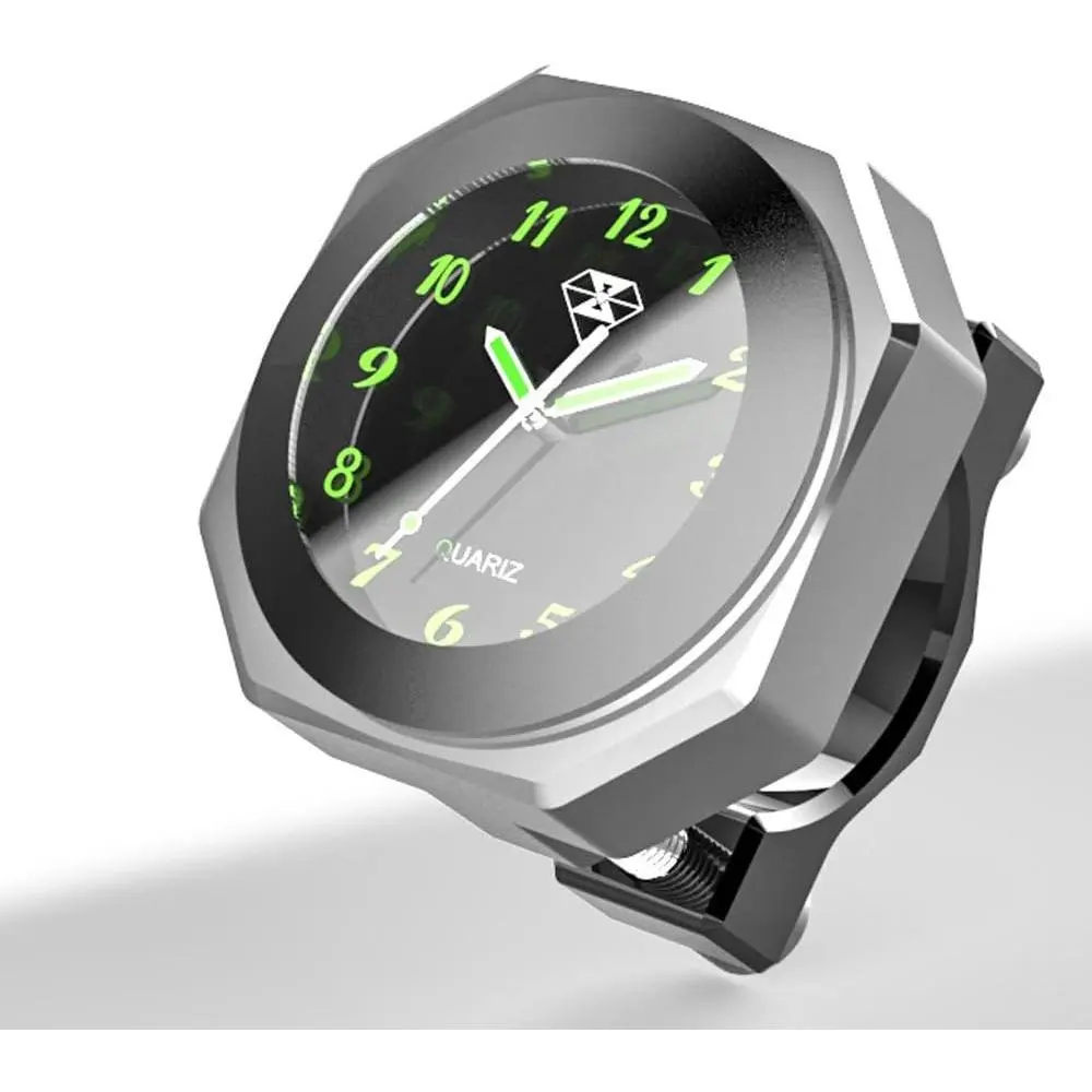 7/8"- 1 1/8" Handlebar Luminous Dial Motorcycle Clock for Dirt Bike Motocross Yamaha Kawasaki Honda Suzuki Harley Davidson (Silver)