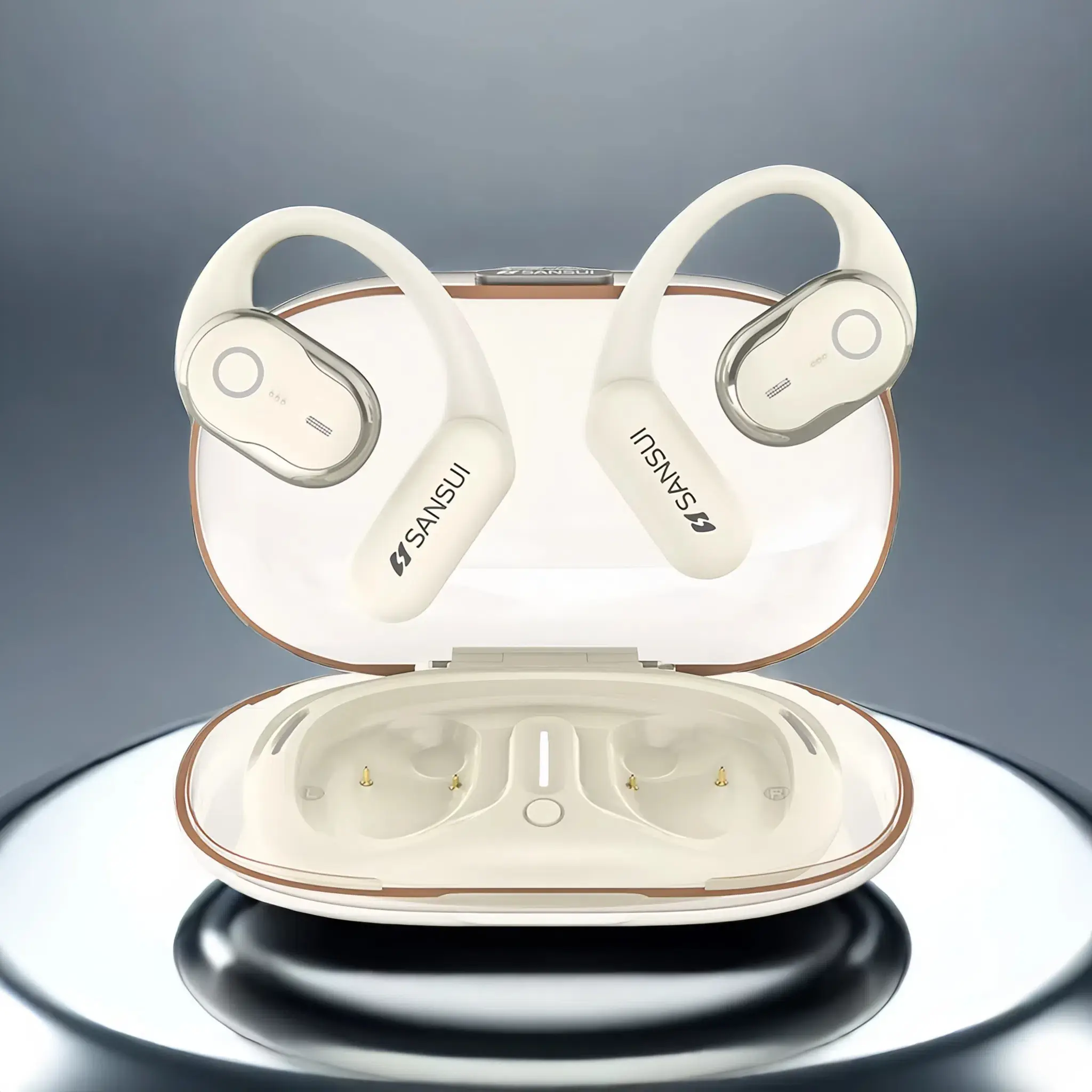 Sansui W26 Audifonos Bluetooth Wireless Audio Headset Sport Headphone Laptops Silicone Hanging Earbuds Charging Stereo Instant Noise Electronic