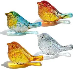 4 count 3''  Bird Figurines Collectible - Elegant Art Glass   for Bird Lovers Women, Home/Office Desk Decor, Colorful