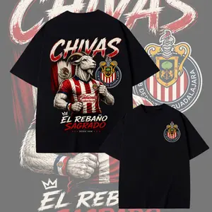 Chivas Guadalajara T-Shirt, El Rebaño Sagrado Goat Soccer Graphic Tee, Liga MX Football Fan Shirt, Red White Striped Club Apparel For Men Women