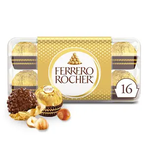 (A)Ferrero Rocher, 16 Count, Gourmet Milk Chocolate Hazelnut, Chocolate Gift Box, Individually Wrapped, 7 oz