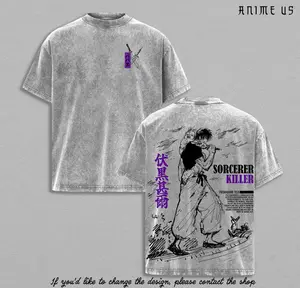 Toji Fushiguro Sorcerer Killer Jujutsu Kaisen Washed T Shirt | Anime Graphic Tee | Japanese Manga Streetwear | Heavy Cotton Oversized Shirt for Anime Fans
