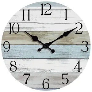 10 Inch Silent Non Ticking Wall Clocks Battery Operated, Rustic Wooden Clocks Decorative for Kitchen, Bathroom, Bedroom, Living Room