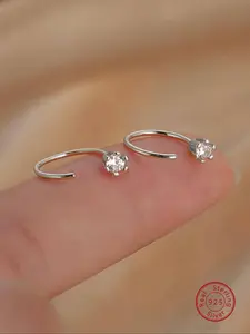 S925 Sterling Silver Rhinestone Decorated Earrings, Hoop Earrings, Stud Earring Jewelry, Fashion Jewelry for Women for Party, Daily Clothing Decor, Trendy All-match & Exquisite Jewelry for Birthday Gift, Elegant Minimalist Earrings