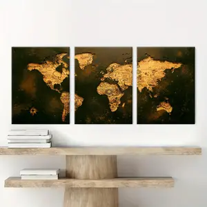 Vintage World Map Wall Art Set of 3 Canvas, Valentine's  Gift for Living Room, Study, Office, Travel Lover