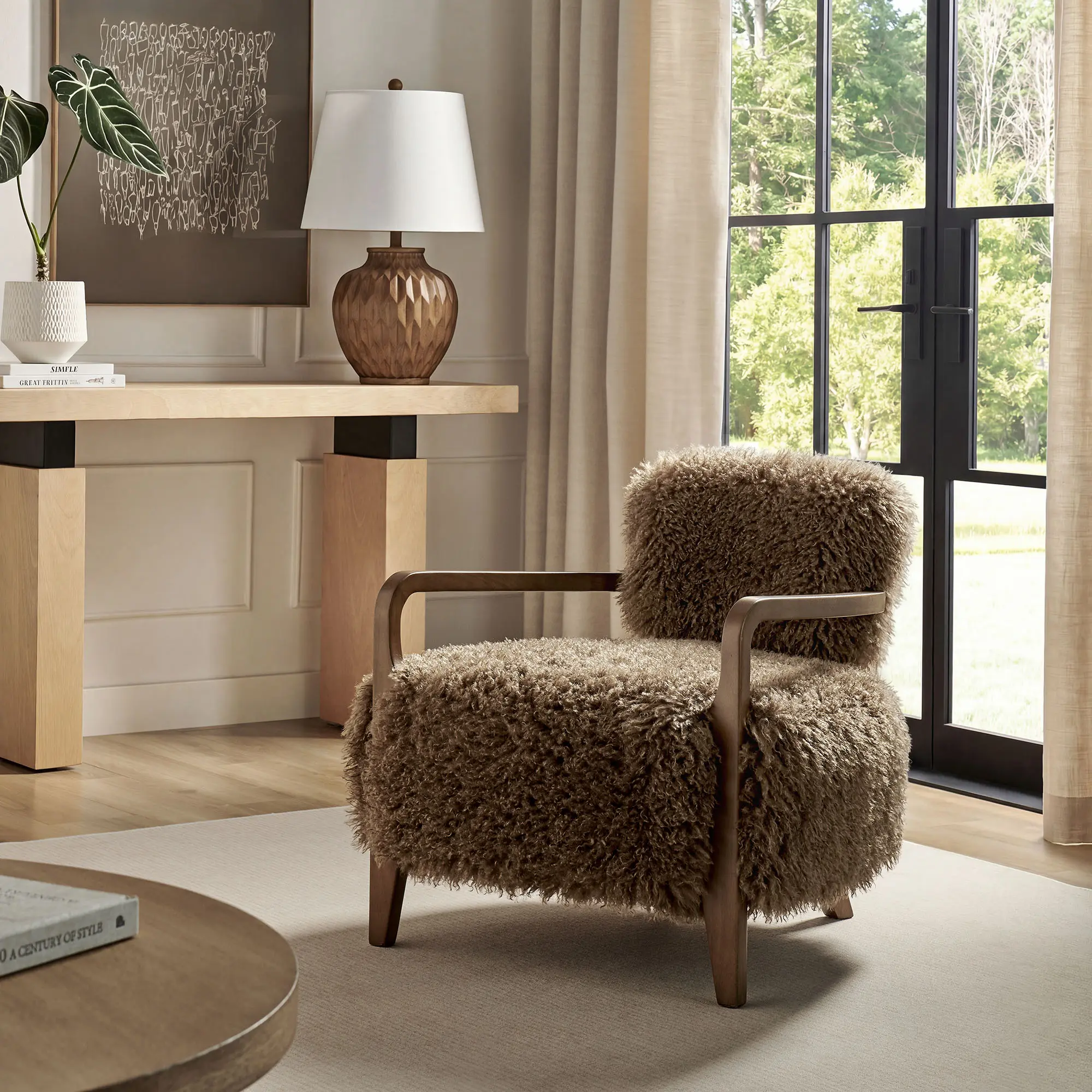 Zinnia Faux Fur Accent Chair in Brown