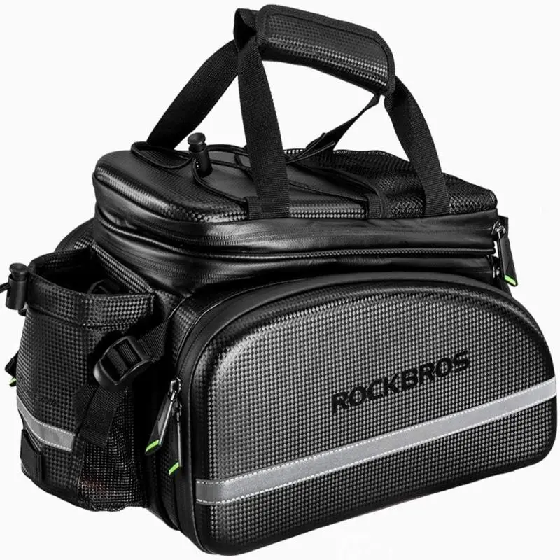 ROCKBROS Bike Trunk Bag, Waterproof Carbon Leather Rear Rack Cargo Pack, Convertible Pannier Handbag for Cycling Commuting, Bike Panniers