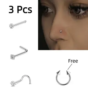 3 PCS Titanium Nose Rings Woman Nose Piercings 20G Fine Bar Unisex Medical-Grade Material Lightweight Comfortable Hypoallergenic for Daily Wear